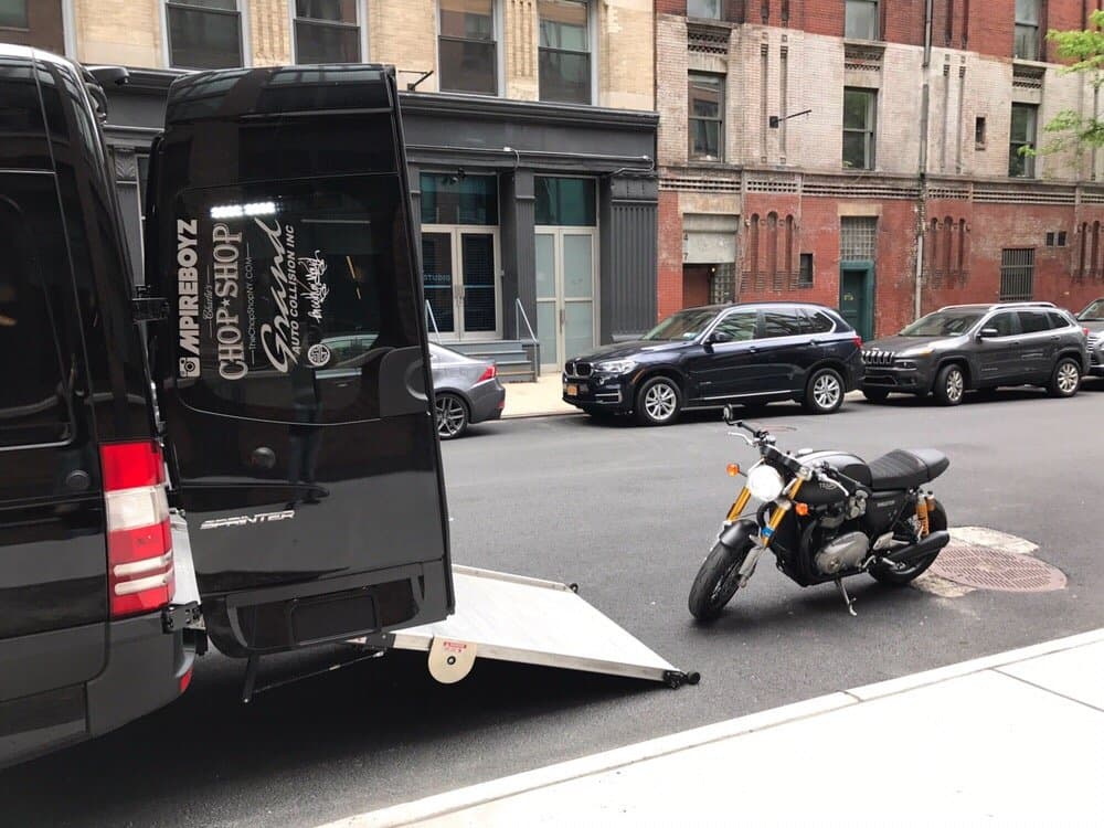 Fast Eddie's Sprinter setup for motorcycle transport